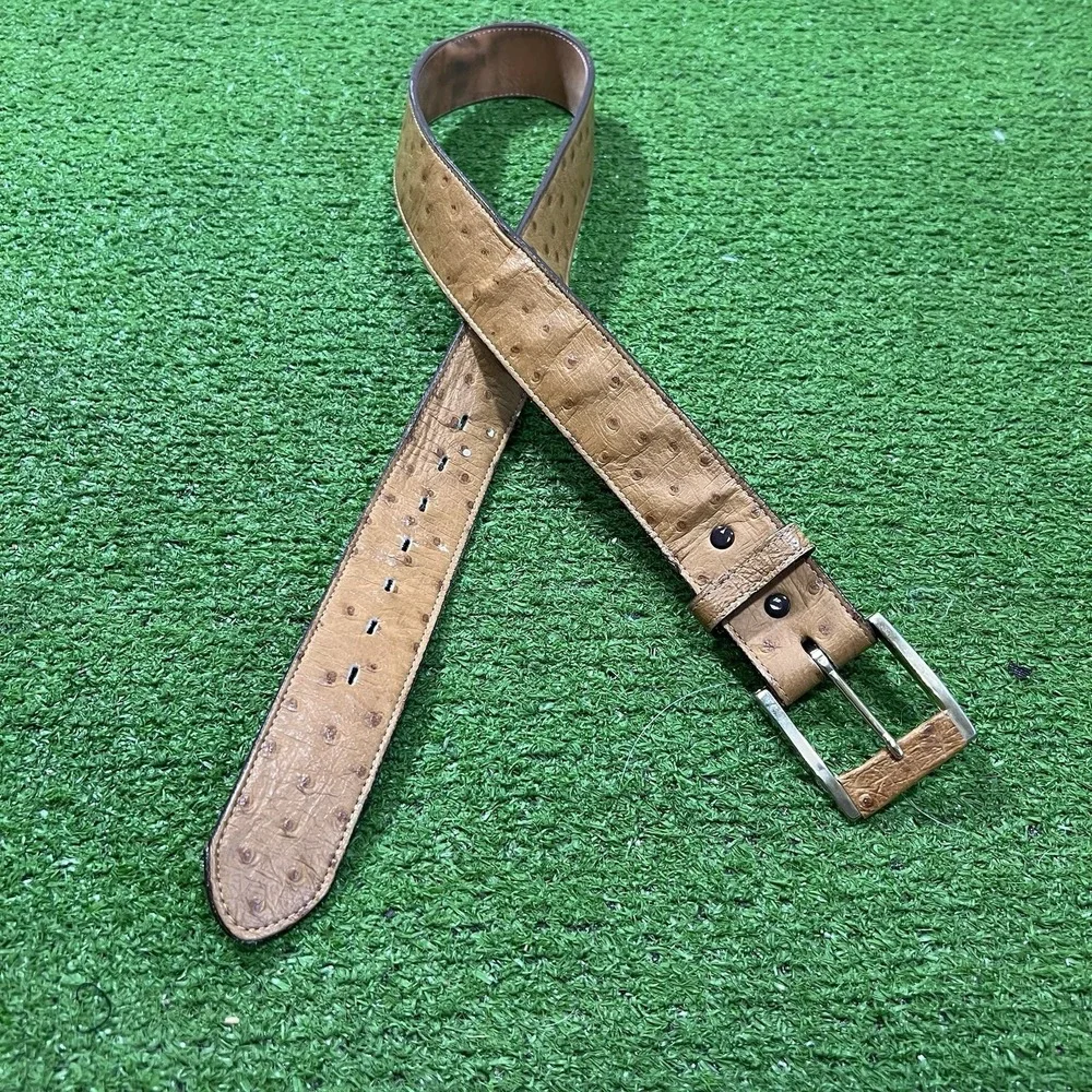Justin Ostrich Leather Belt Size 30 Tan Western Belt Exotic Cowboy Rodeo GUC